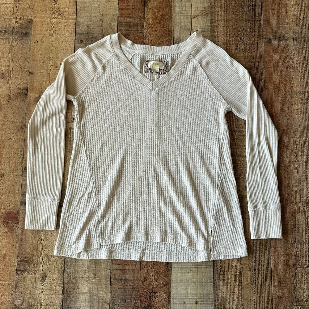 Maeve Anthropologie Size Small Ivory Textured V-Neck Long Sleeve Top